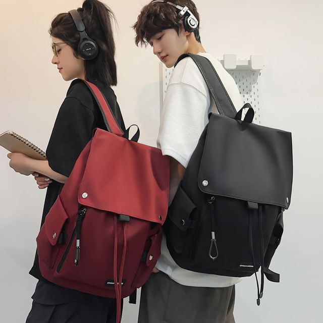 HOVERUP-Plain Flap Drawstring Backpack