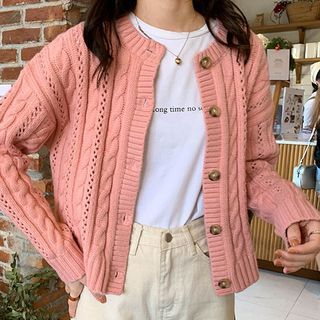 button up cable knit cardigan
