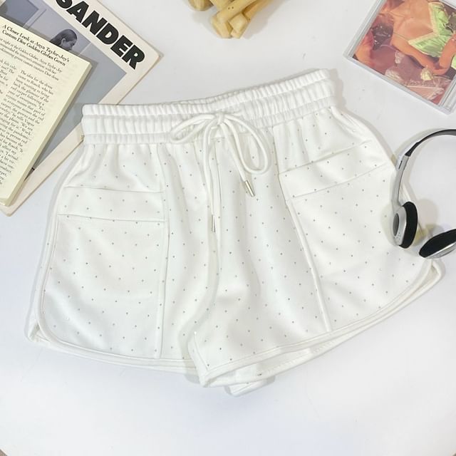 Iasia-Drawstring Waist Dotted Hot Pants