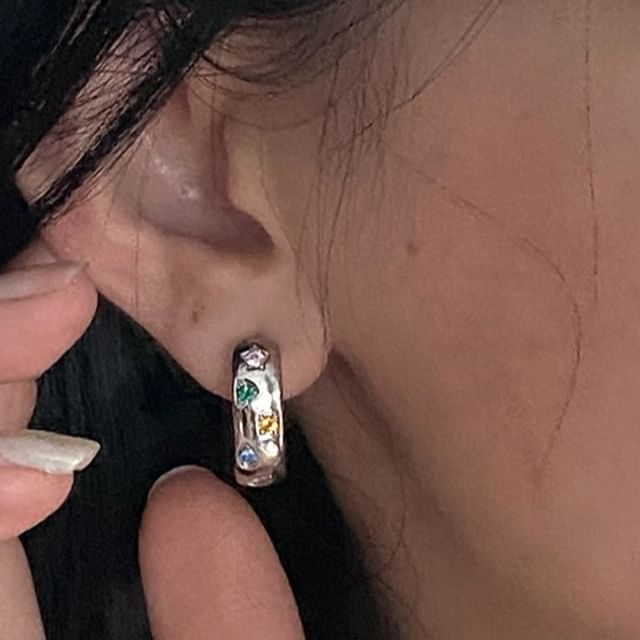 Seirios-Rhinestone Alloy Huggie Earring