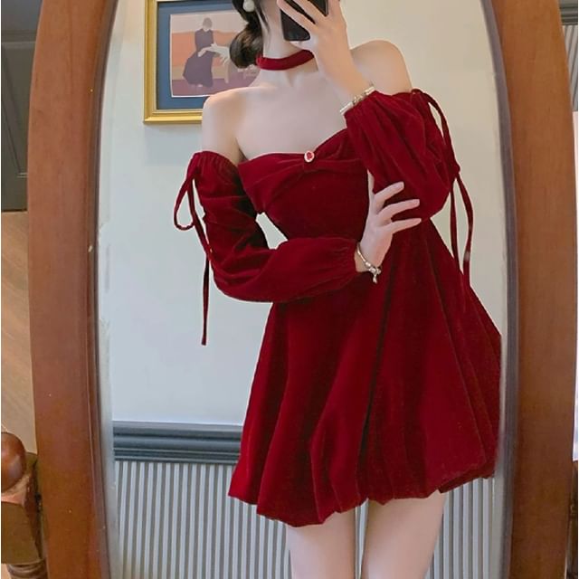 navy blue dress for baby girl Charming A-Line Floor Length Wine Red Velvet Party Dress, Long Prom Dress main image 1