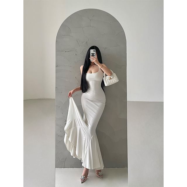 RainGirl - Square Neck Plain Maxi Mermaid Tank Dress | YesStyle