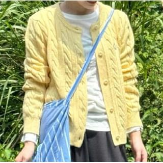 Dreamkura-Round Neck Plain Cable Knit Cardigan