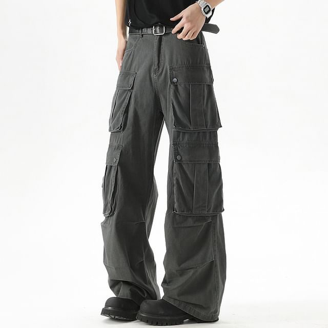 GRAYCIOUS-High Waist Plain Wide Leg Cargo Pants