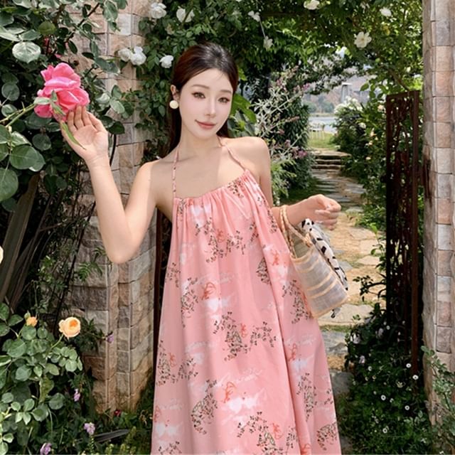Moanum - Spaghetti Strap Backless Floral Print Maxi A-Line Dress | YesStyle Moanum - Spaghetti Strap Backless Floral Print Maxi A-Line Dress | YesStyle