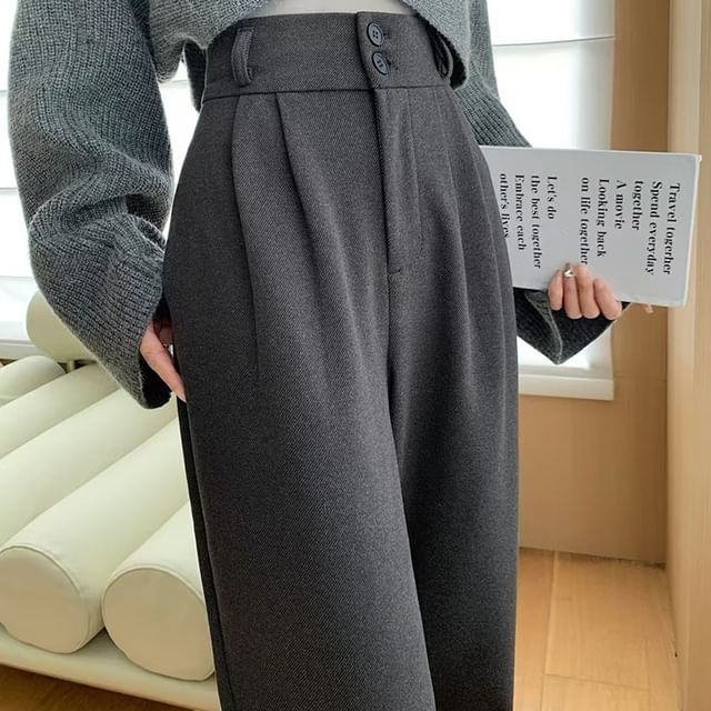 Jaqmine-High Rise Plain Wide Leg Pants