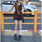 Gilmort - Sleeveless Square Neck Plaid Ruched Panel Mesh Mini A-Line Dress | YesStyle