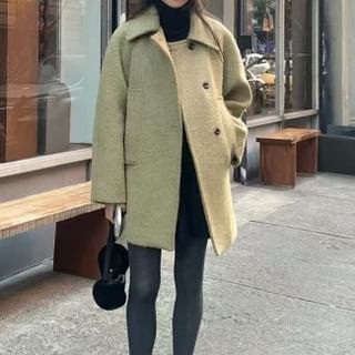 Jesong-Collared Button-Up Plain Coat