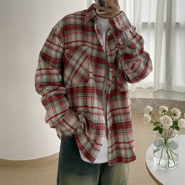 Adothuiastic-Plaid Pocket Detail Shirt