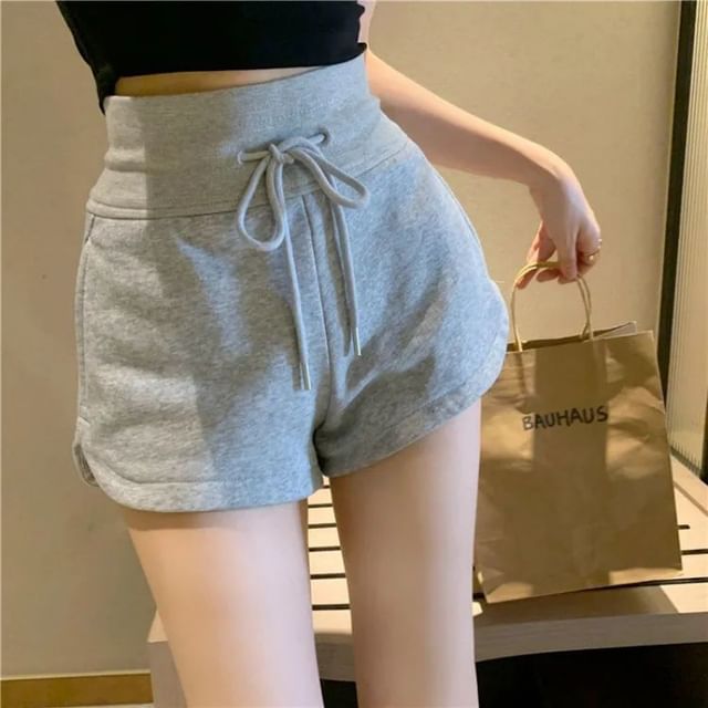 Hevnir-Drawstring Waist Melange Sweat Shorts