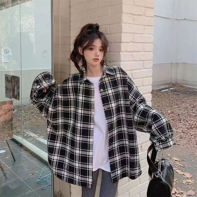 Everose-Plaid Button-Up Shirt