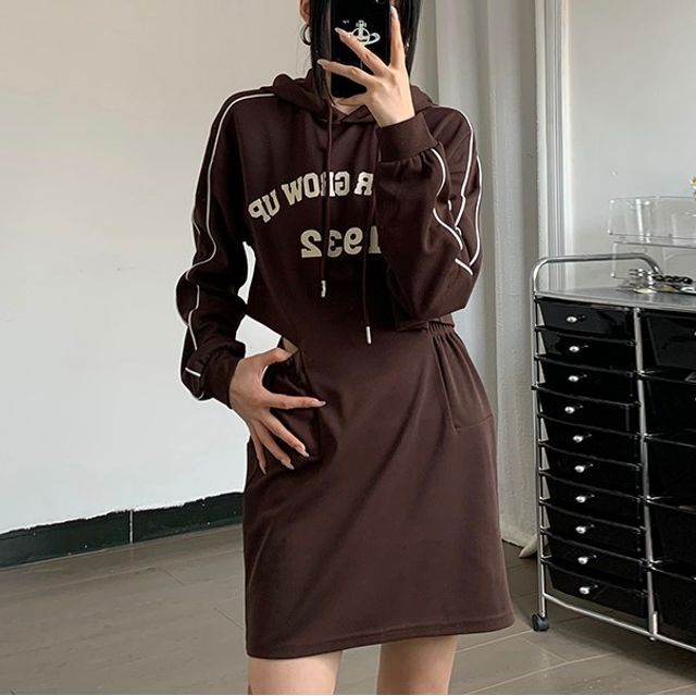 white christmas dresses Number Pattern Cut Out Detail Hoodie Dress – Beisat