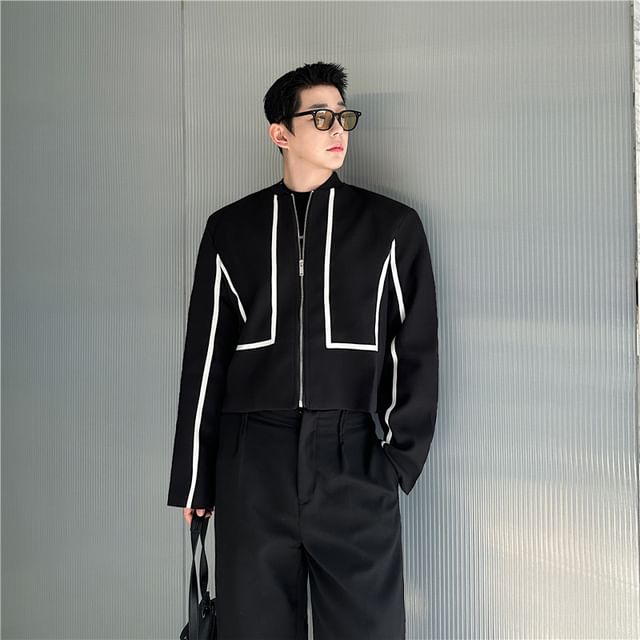 Omozando-Two Tone Panel Zip Jacket