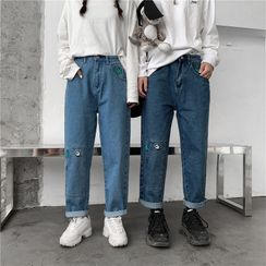 Cowpow - Cartoon Embroidered Straight-Cut Jeans Cowpow - Cartoon Embroidered Straight-Cut Jeans