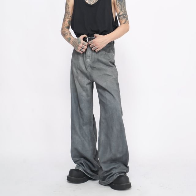 Derbundy-Mid Rise Washed Wide Leg Jeans