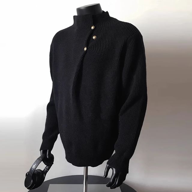 ROOSE-Mock Neck Plain Oversized Sweater