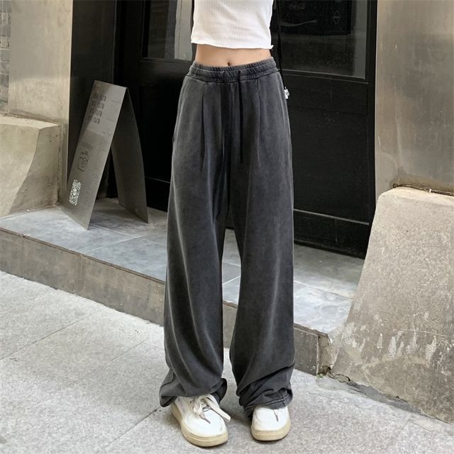 RONIN - Drawstring Waist Contrast Trim Wide Leg Sweatpants