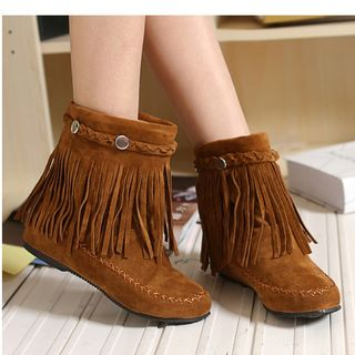 Freesia Faux Leather Fringed Short Boots