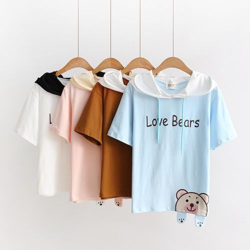 Mori Girls - Bear Print Short-Sleeve Hoodie