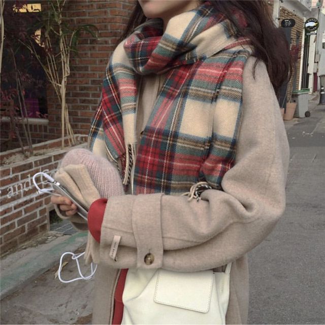 Glotto-Plaid Fringed Scarf