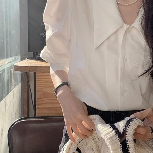Yako-Long-Sleeve Plain Blouse