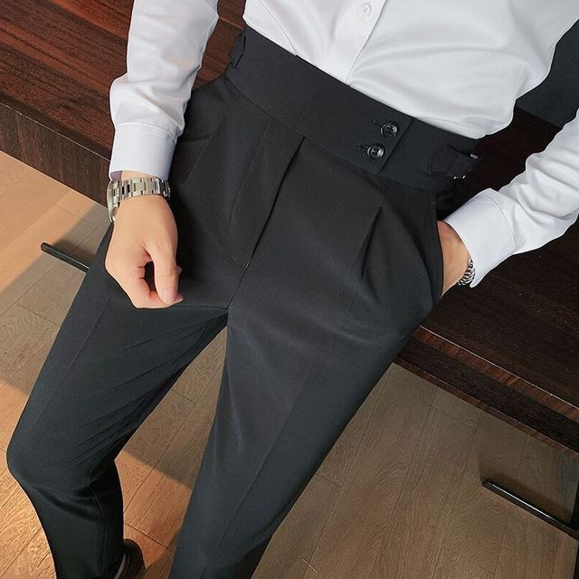 GRAYCIOUS-High Waist Plain Tapered Dress Pants