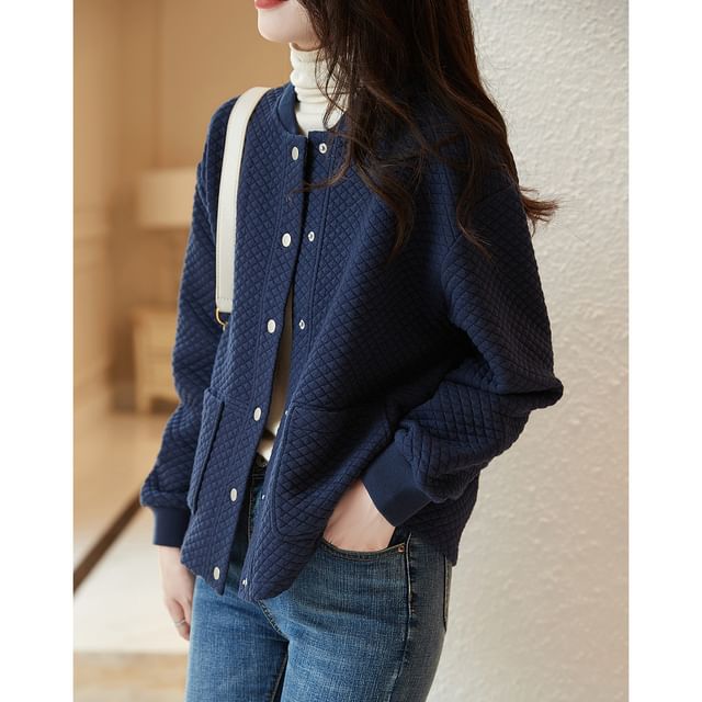 Jeonseon-Plain Button Baseball Jacket