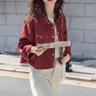 Jeonseon-Collared Plain Button Denim Jacket