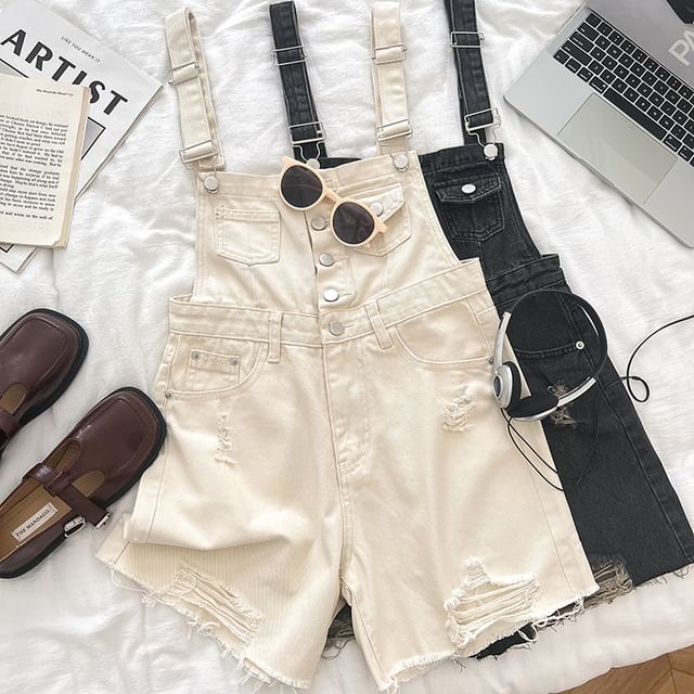 DIYI-Distressed Wide Leg Denim Romper