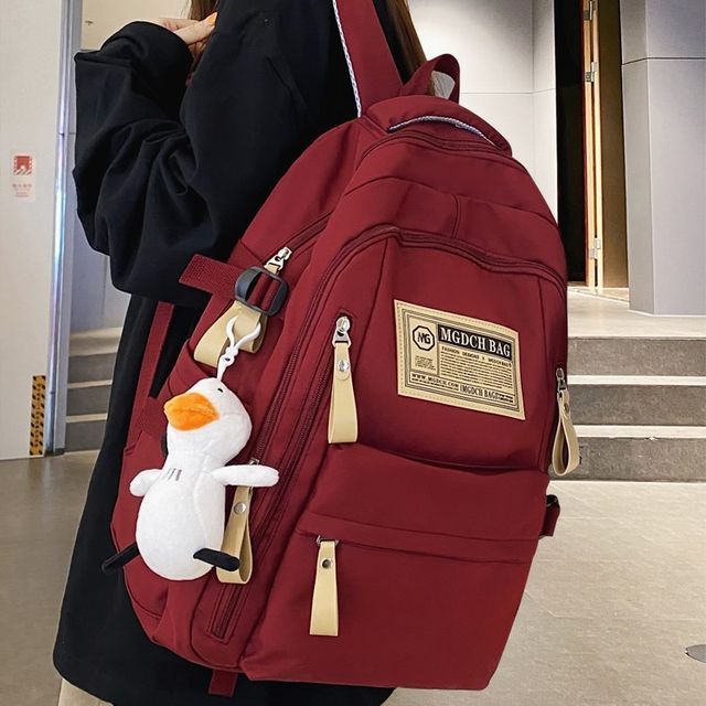 Melois - Letter Embroidered Backpack / Bag Charm / Set