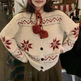 Closette-Jacquard Button-Up Cardigan