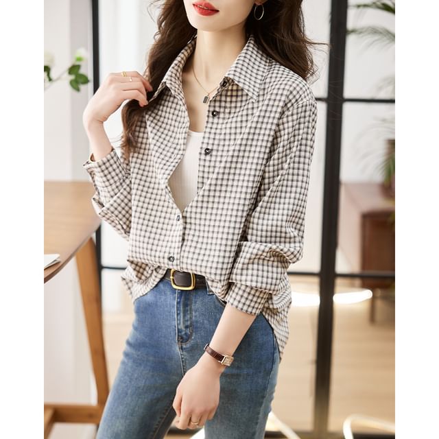 Jeonseon-Long-Sleeve Plaid Shirt