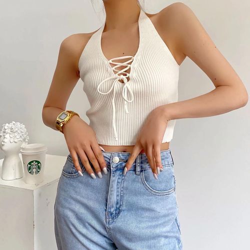 Lace Halter Neck Crop Tops - Holley Day