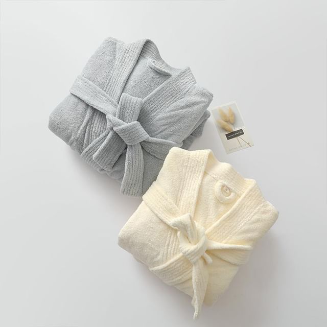 Dazzli-Couple Matching Plain Tie Front Robe Various Designs
