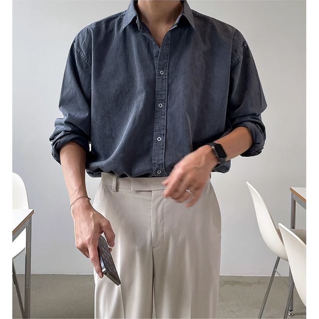 Omozando-Long-Sleeve Denim Shirt
