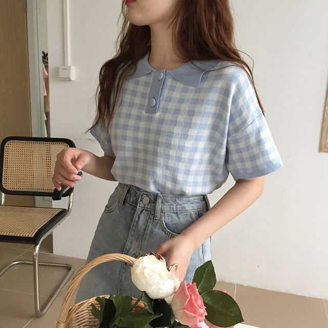 Flowerisque - Short-Sleeve Plaid Polo Shirt | YesStyle