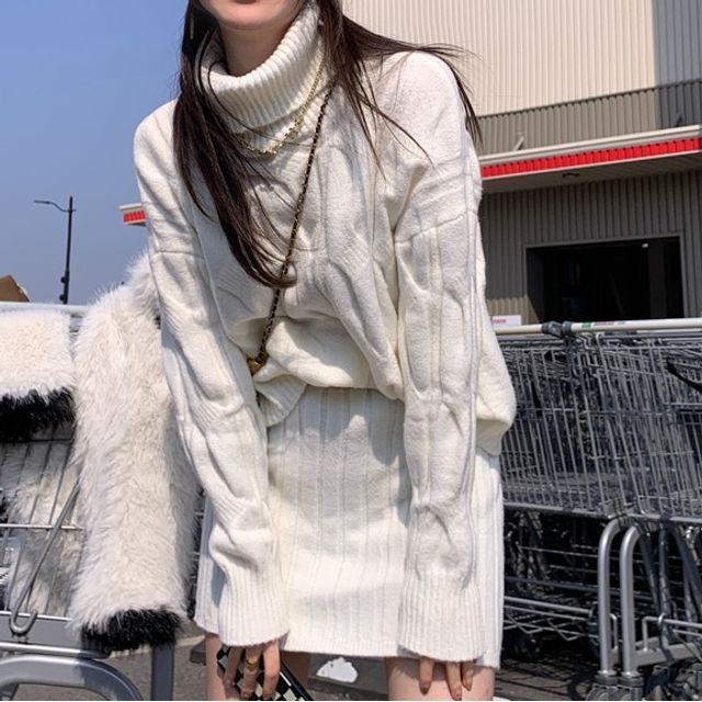 cable knit sweater and skirt set