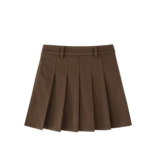 KUMI-High Rise Plain Mini Pleated Skirt