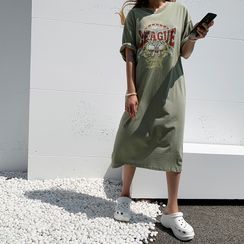 NANING9 - Bulldog Print Long T-Shirt Dress NANING9 - Bulldog Print Long T-Shirt Dress