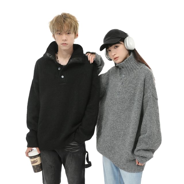 DragonRoad-Henley Plain Sweater