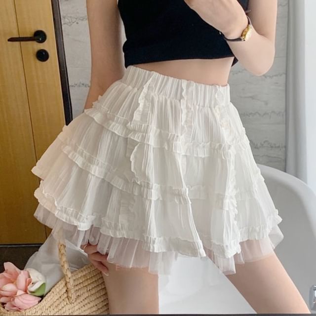 Sisyphi-High Waist Layered Mini A-Line Skirt