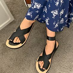 FROMBEGINNING - Crossed Ankle-Band Slide Sandals FROMBEGINNING - Crossed Ankle-Band Slide Sandals