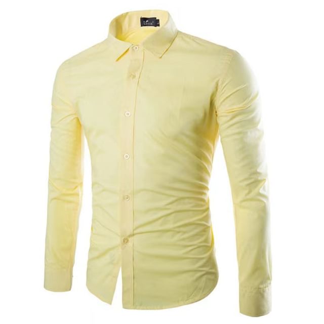 YIKES-Long-Sleeve Plain Shirt