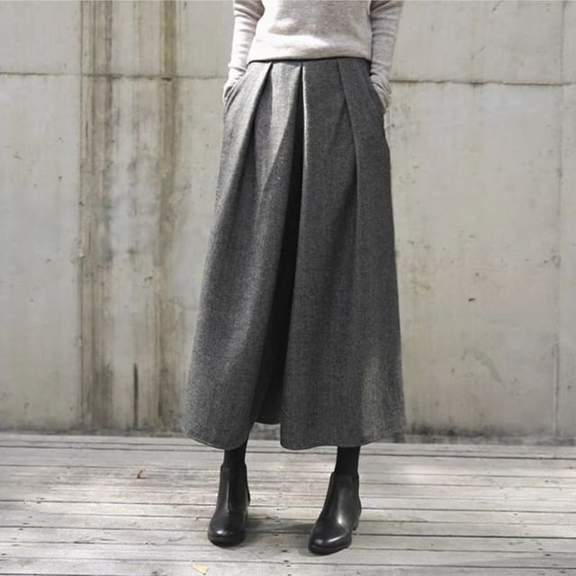 Lewwe-High Rise Plain Crop Wide Leg Pants
