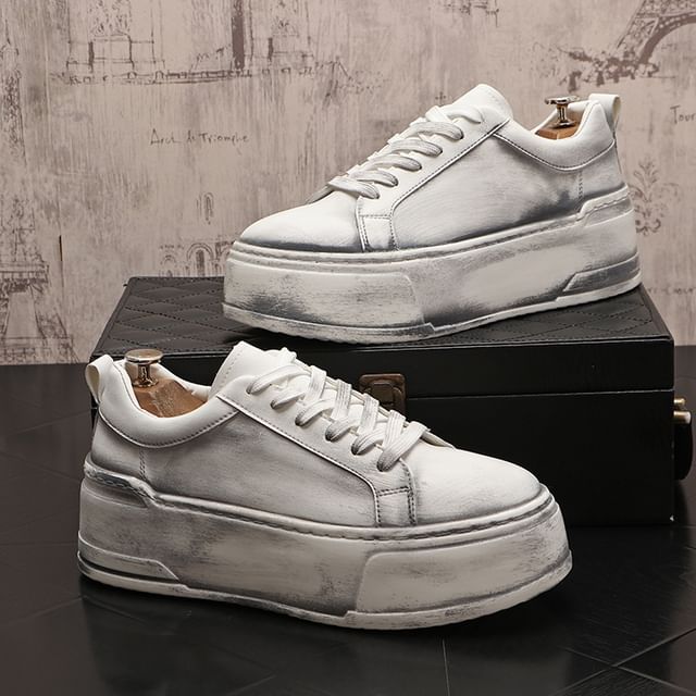 Mr Ozera-Platform Washed Lace Up Sneakers