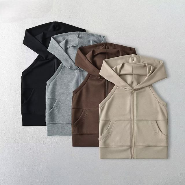 Hollahop-Hooded Open Back Zip Vest