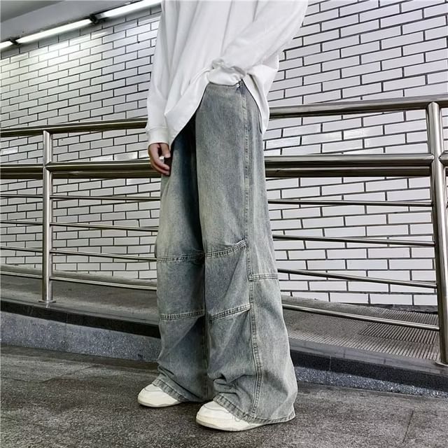 Kenning-Mid Rise Washed Wide Leg Jeans
