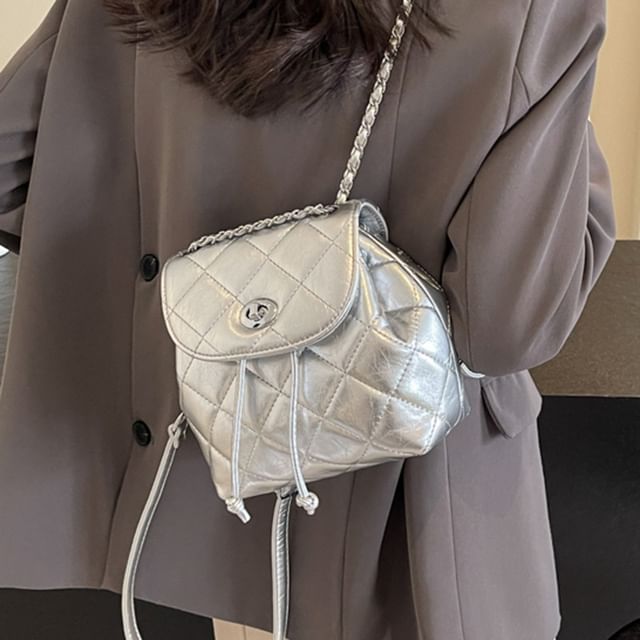 FAYLE-Quilted Drawstring Flap Backpack