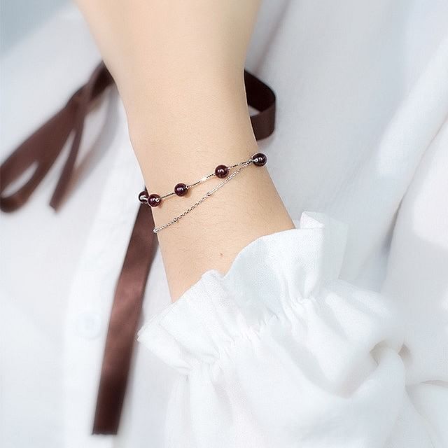 A-ROCH-925 Sterling Silver Bead Layered Bracelet