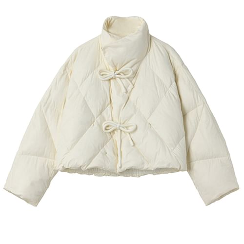 Stand Collar Bow Button Puffer Jacket